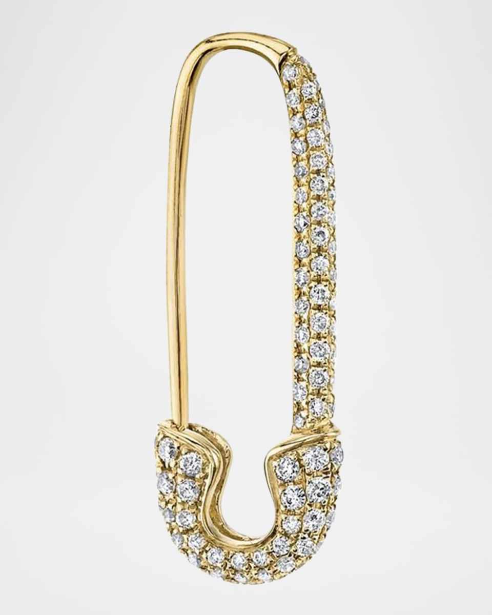 18k Yellow Gold Diamond Safety Pin Earring, Single